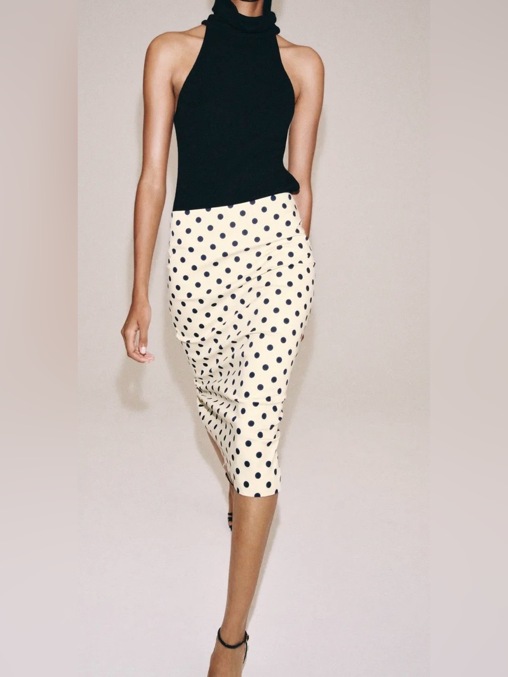 Zara NWT ZW Collection Polka Dot Midi Pencil Skirt -Chic Office & Parisian Style